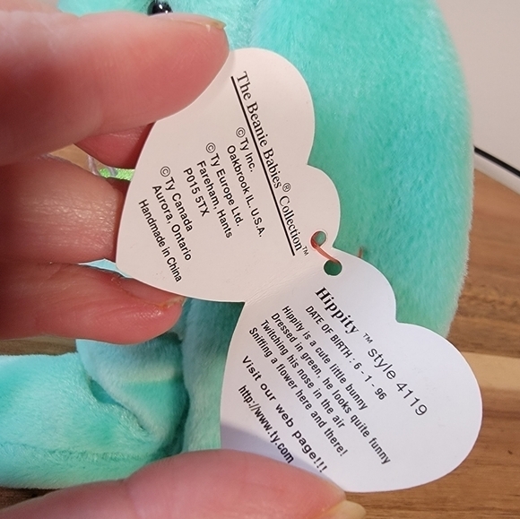 Vintage NWT Beanie Babies Hippity Green Bunny Plush 1996 P.V.C. Pellets 6-1-96 - Picture 12 of 16